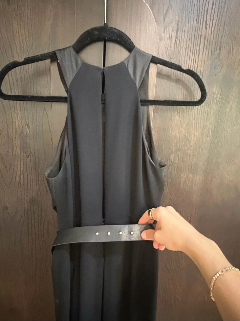 Halston Heritage Black One-Shoulder Gown with Gold Waistband - Picture 8 of 9
